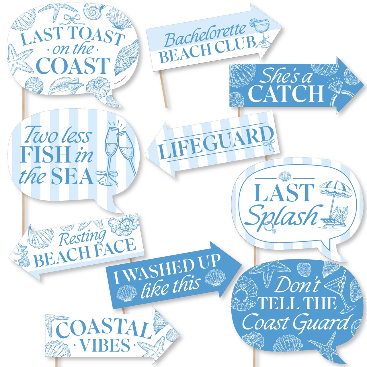 Big Dot of Happiness Funny Last Toast on the Coast Photo Props, Coastal Bachelorette Party Decoration, Last Splash Photo Booth Props Kit – 10 Piece